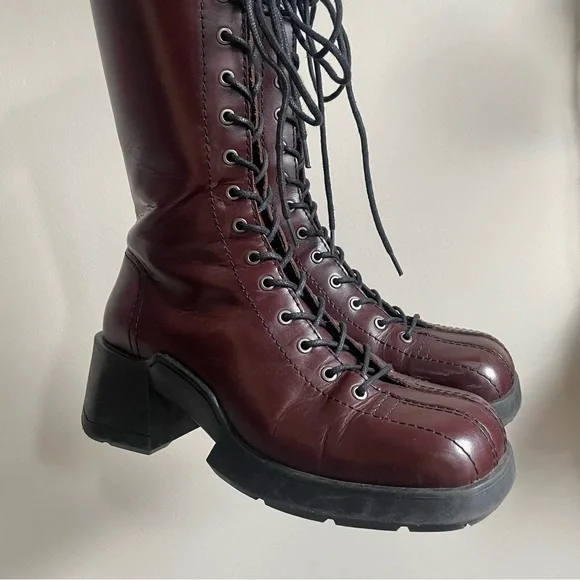 Miista Burgundy Lace-Up Platform Inge Boots - Picture 2 of 6